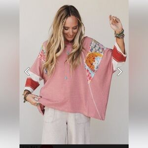 NWOT Three Bird Nest Britt Red and White Stripe Knit Patchwork Top Size S
